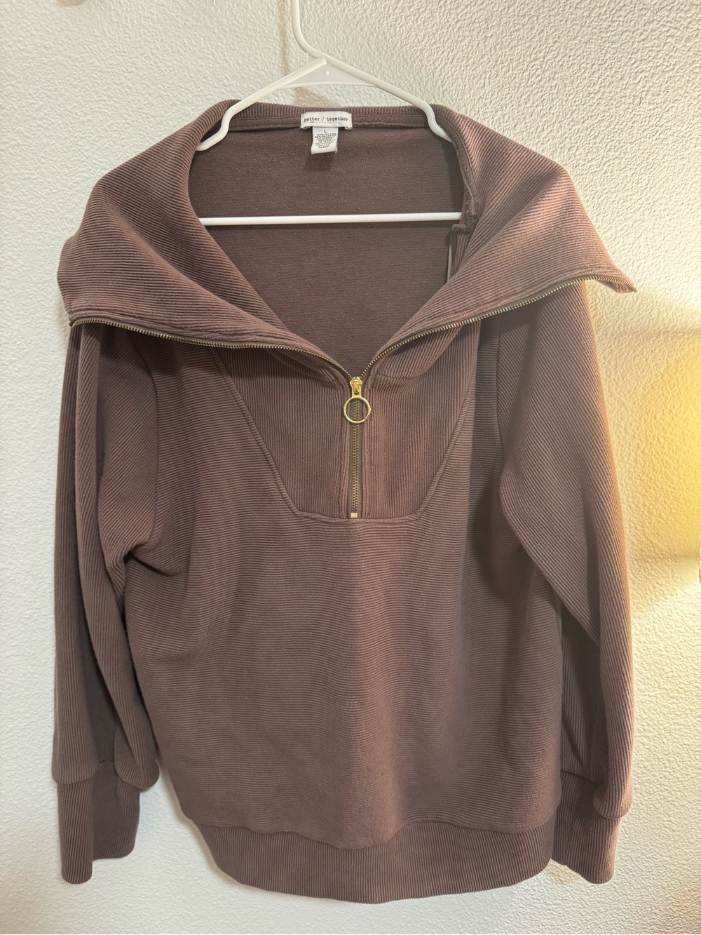 Taupe Half-Zip Cowl Neck Sweater